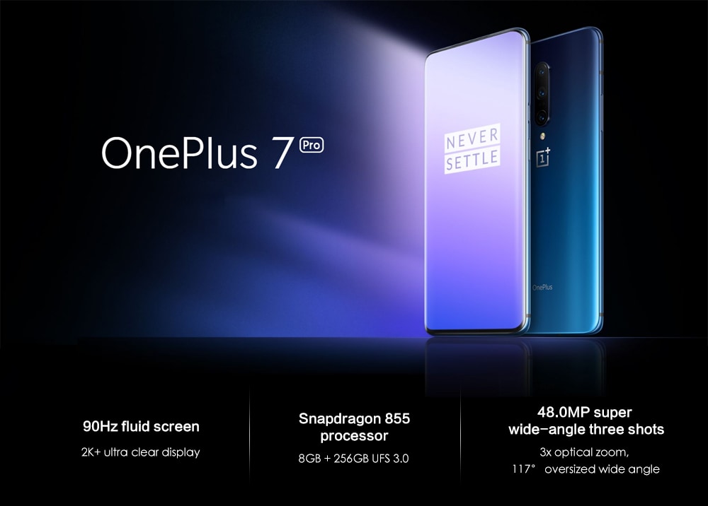 OnePlus 7 Pro 4G Phablet 6.67 inch Android 9.0 Snapdragon 855 Octa Core 2.84GHz 8GB RAM 256GB ROM 48.0MP + 16.0MP + 8.0MP Rear Camera 4000mAh Battery- Gray